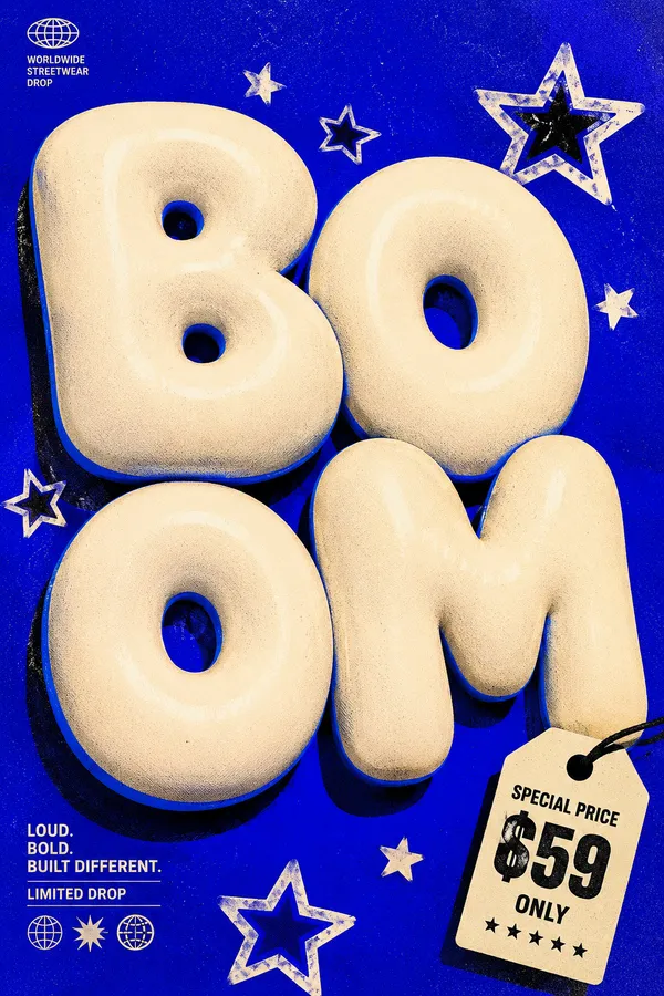 Streetwear drop poster reading BOOM