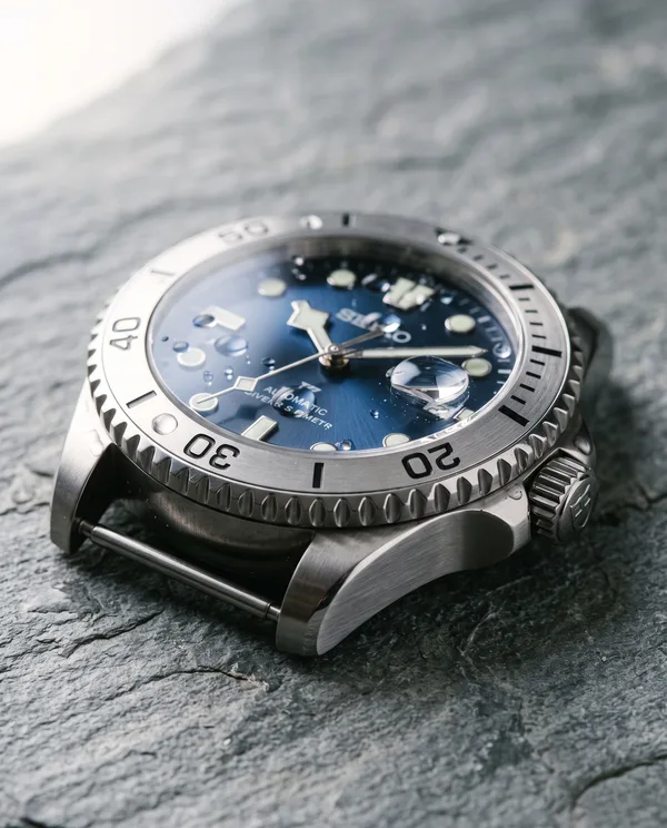 Macro product shot of a dive watch